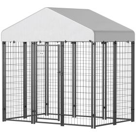 Outdoor Dog Kennel with Roof with Escape-proof Lock, UV-Resistant & Waterproof Cover, 6' x 4' x 6', Silver