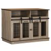 2-In-1 Large/Small Dog Crate Table with Removable Wall, Dog Crate Furniture with Shelving & Sliding Doors, 47" x 23.5" x 35", Oak