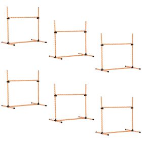 6 Piece Dog Agility Training Set with High Jump Hurdle Bar Adjustable Height Carry Bag Whistle Orange