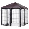 5'x 5' Outdoor Dog Kennel with Roof, Steel Dog Fence with Water-and UV-Resistant Canopy, Jet Black