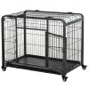 Metal Dog Crate 37" Heavy Duty Folding Kennel with Removable Tray Cover 4 Wheels Gray