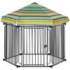 Heavy-duty 47 Freestanding Pet Playpen Kennel with Door & Removable Cover for Small Medium Dogs 6 Panels Brown