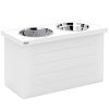 Elevated Dog Bowls with Slow Feeder Mat, Storage Cabinet, 3 Stainless Steel Bowls for Large & Extra Large Dogs, White