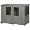 Extra Large Wooden Dog Crate Furniture End Table with Lockable Magnetic Doors Indoor Pet Kennel Gray