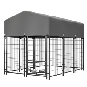 Dog Kennel Outdoor with Roof, 4.23'x5.82'x4.83' Welded Wire Enclosure, Heavy Duty Dog Crate with UV-Resistant Waterproof Cover