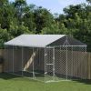 Outdoor Dog Kennel Silver Galvanized steel, Polyethylene Large