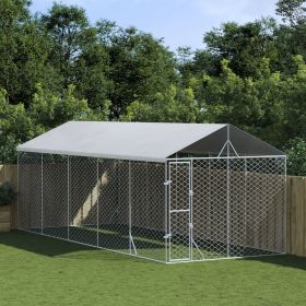 Outdoor Dog Kennel Silver Galvanized Steel 9.8x24.6x8.2 ft Tough