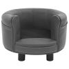 Dog Sofa Grey Faux Leather, Plush, Solid Fir Wood 18.9x18.9x12.6 in