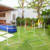 8pcs Dog Agility Training Equipment Obstacle Course with Adjustable Jump Ring Weave Poles Square Pause Box Whistle