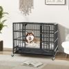 38 Inch Foldable Heavy-Duty Metal Dog Cage with Lockable Rolling Casters and Tray
