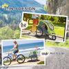 Dog Bike Trailer 2-In-1 Pet Stroller with Canopy Storage Pockets Green