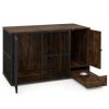 Coffee 2-in-1 Dog Crate End Table with Pull-Out Feeder, Chew-Resistant Metal Tube Pet Furniture for Small & Medium Dogs