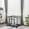 Metal Dog Crate 37" Heavy Duty Folding Kennel with Removable Tray Cover 4 Wheels Gray