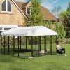 Welded Wire Outdoor Dog Kennel with 360° Rotating & 4 Levels Adjustable Bowls, Waterproof Cover, 9.8' x 9.8' x 6.8'