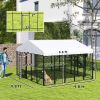 Welded Wire Outdoor Dog Kennel with 360° Rotating & 4 Levels Adjustable Bowls, Waterproof Cover, 9.8' x 9.8' x 6.8'
