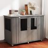 Extra Large Wooden Dog Crate Furniture End Table with Lockable Magnetic Doors Indoor Pet Kennel Gray