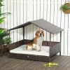 Rattan Outdoor Dog Bed with Canopy Soft Cushion Removable Cover Medium Large Dogs Cream White