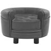 Dog Sofa Grey Faux Leather, Plush, Solid Fir Wood 18.9x18.9x12.6 in