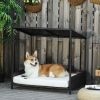 Wicker Dog House Raised Rattan Pet Sofa with Cushion for Indoor Outdoor Brown