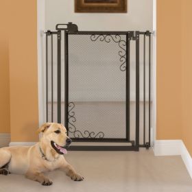 Tall One-Touch Metal Mesh Pet Gate (Color: Black)