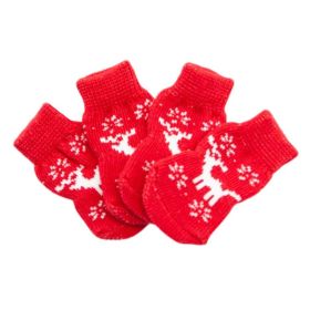 4 Pcs Christmas Dog Knitted Pet Socks Cartoon Cute Puppy Cat Socks Dog Foot Covers Poodle Teddy Socks (Color: Red Elk)