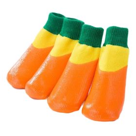 4 Pcs Dog Knitted Socks Pet Leg Socks Teddy Small Dog Waterproof Coated Socks Scratch Proof Protective Socks (Color: Orange)