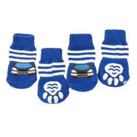 4 Pcs Knitted Dogs Socks Socks Cute Pet Socks Dog Paw Protection for Puppy Indoor Wear (Color: Blue Cars)