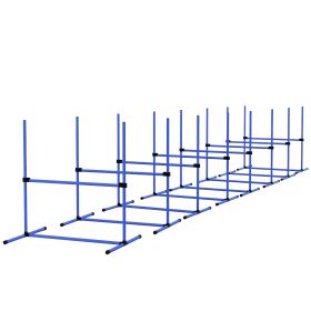 8 Piece Dog Agility Set with Adjustable Height Jump Bars, Carry Bag, Displacing Top Bar (Color: Blue)