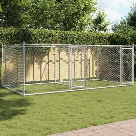 Dog Cage Grey Galvanized Steel Large Durable Dog Cage (Color: Grey)