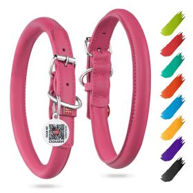 Ultra Soft Rolled Leather Dog Collar Soft Padded Dog Collars (Color: Pink, size: 18-21 Inch Neck)